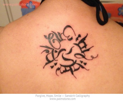 Forgive Hope Smile Sanskrit Devanagari Calligraphy Tattoo Rondel Unique design