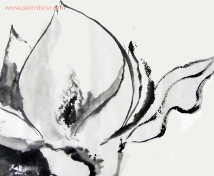 Sumi-e Chinese ink brush painting of magnolia blossom